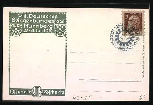 AK Nürnberg, Achtes Deutsches Sängerbundesfest, 27.-31. Juli 1912, Ortsansicht