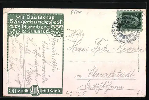 AK Nürnberg, VIII. Deutsches Sängerbundesfest, 27.-31. Juli 1912, Die Sängerhalle