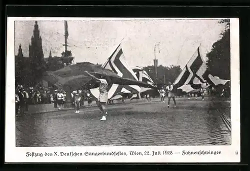 AK Wien, X. Deutsches Sängerbundesfest 1928, Festzug, Fahnenschwinger