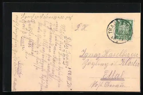 AK Traunstein, Ortspartie mit Bergen