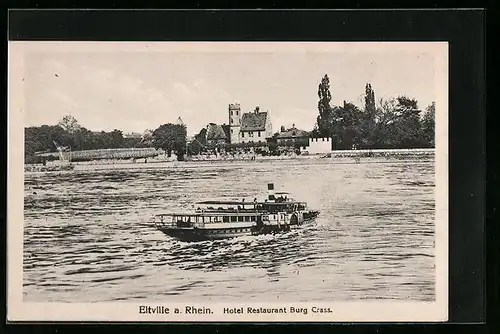 AK Eltville a. Rhein, Hotel Restaurant Burg Crass mit Dampfer