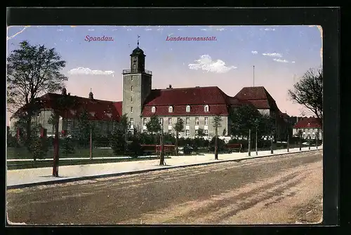 AK Berlin-Spandau, Landesturnanstalt mit Strassenpartie