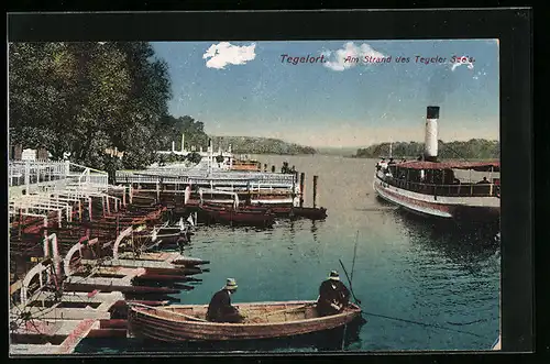 AK Berlin-Tegelort, Am Stand des Tegeler See`s mit Dampfer
