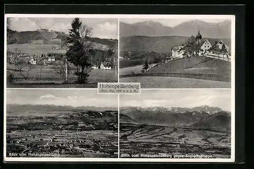 AK Hohenpeissenberg /Bayr. Rigi, Blick auf den Ort, Blick gegen Zugspitzgruppe, Ortspartie