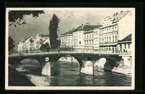 AK Sarajevo, Brücke mit Flusspartie