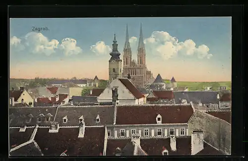 AK Zagreb, Ortspartie mit Kirche