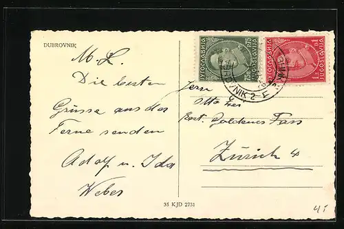 AK Dubrovnik, Ortspartie mit Bäumen und Gewässer