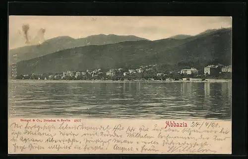 AK Abbazia, Totalansicht mit Bergen