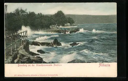 AK Abbazia, Brandung an der Strandpromenade Puntizza