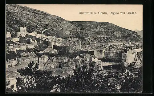 AK Ragusa von Gradac, Ortsansicht mit Bergen