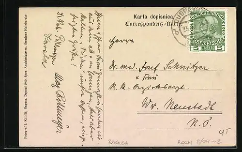 AK Ragusa von Gradac, Ortsansicht mit Bergen