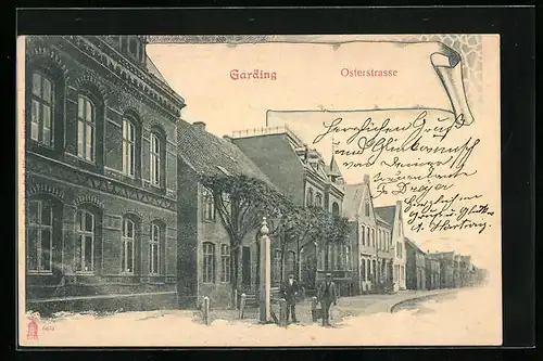 AK Garding, Partie in der Osterstrasse, mit Eimerträger