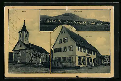 AK Fichtenberg, Gesamtansicht, Gasthaus Th. Röck und Kirche
