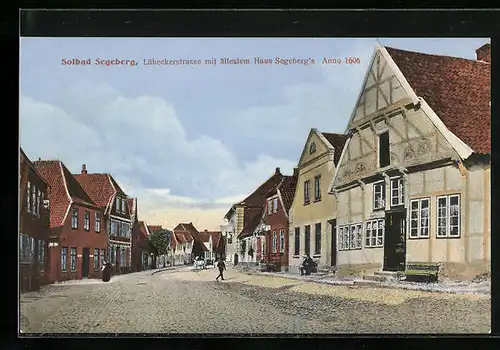 AK Solbad Segeberg, Lübeckerstrasse mit dem ältesten Haus des Ortes