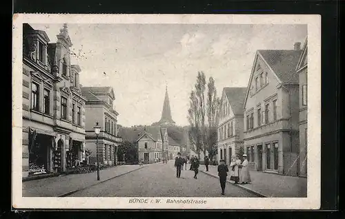 AK Bünde i. W., Blick auf die Bahnhofstrasse