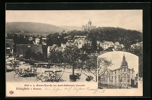 AK Königstein i. Taunus, Blick v. d. Garten-Terrasse des Hotel-Restaurant Procasky