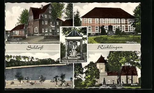 AK Schloss Ricklingen, Gasthof zur Linde, Altersheim, Blauer See, Kirche