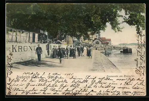 AK Biebrich, Promenade am Rheinufer