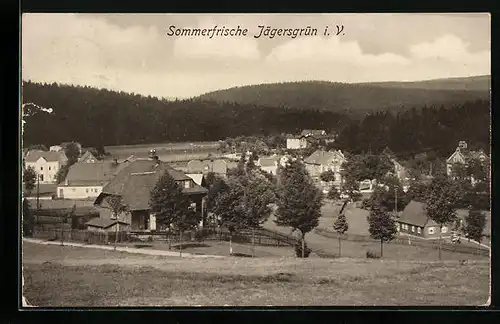 AK Jägersgrün i. V., Ortsansicht aus der Vogelschau