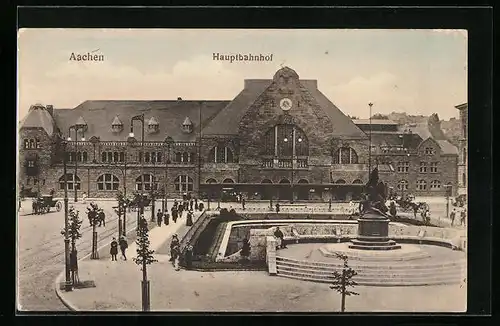 AK Aachen, Hauptbahnhof mit Denkmal