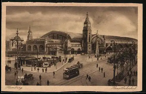 AK Hamburg-St.Georg, Hauptbahnhof mit Strassenbahn