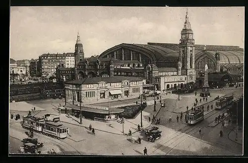 AK Hamburg-St.Georg, Hauptbahnhof mit Strassenbahnen