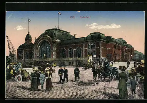 AK Kiel, Bahnhof mit Pferdekutsche