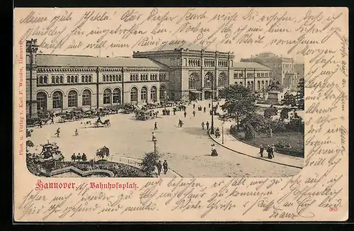 AK Hannover, Bahnhofsplatz mit Pferdekutschen