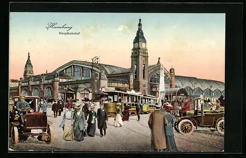 AK Hamburg-St.Georg, Hauptbahnhof mit Strassenbahn