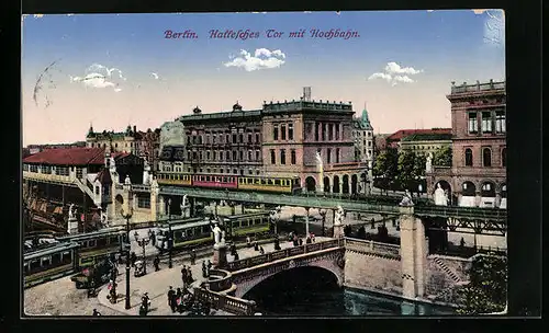 AK Berlin-Kreuzberg, U-Bahn, Hallesches Tor mit Hochbahn