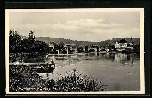 AK Witzenhausen a. d. Werra, Fluss mit Brücke