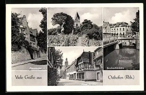 AK Osthofen /Rhh., Finanzamt, Haus Scriba, Bergkirche, Seebachbrücke