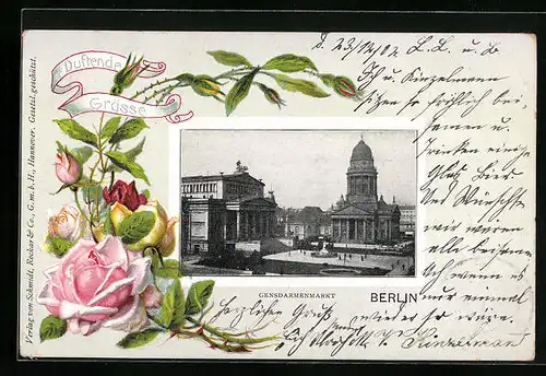 AK Berlin, Blick auf Gendarmenmarkt, Blumenmotiv