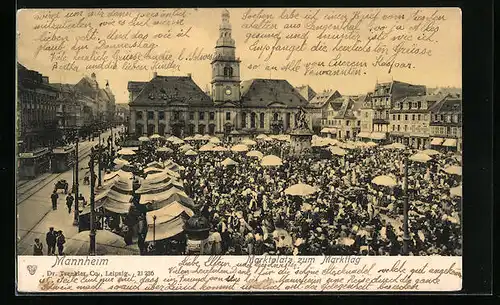 AK Mannheim, Marktplatz zum Markttag