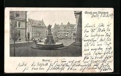 AK Bremen, Markt mit Brunnen