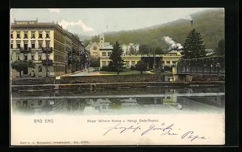 AK Bad Ems, Kaiser Wilhelm Kirche u. Königl. Bade-Anstalt