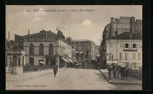 AK Mont-de-Marsan, Pont et Rue Gambetta