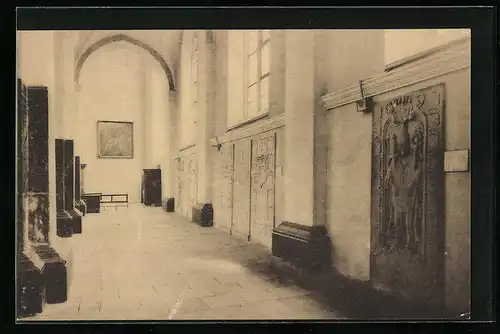 AK Siegburg, Teilansicht der Kirche mit alten Grabdenkmälern in der Benediktiner-Abtei Michelsberg