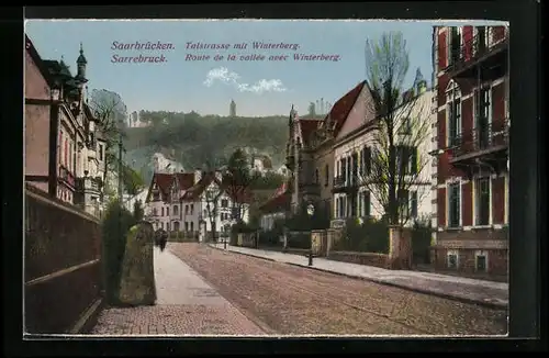 AK Saarbrücken, Talstrasse mit Winterberg