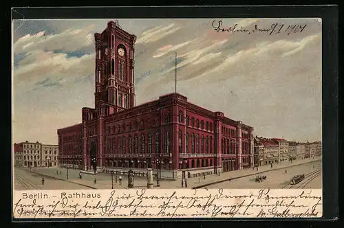 AK Berlin-Mitte, Partie am Rathaus mit Strassenbahn, Königstrasse