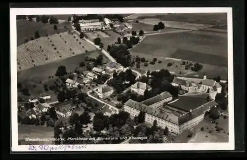 AK Wessobrunn, Kloster, Pfarrkirche mit Römerturm und Klostergut