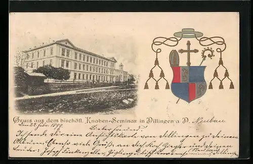 AK Dillingen a. D., Bischöfl. Knaben-Seminar mit Wappen