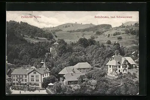 AK Schönau /bad. Schwarzwald, Parkhotel Sonne aus der Vogelschau