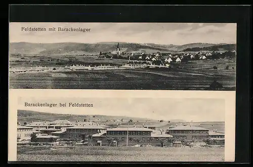 AK Feldstetten, Teilansicht mit Barackenlager