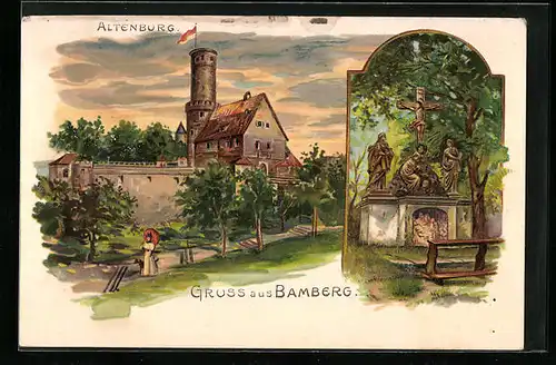 Künstler-AK Bamberg, Altenburg, Jesuskreuz