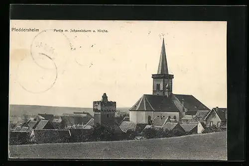 AK Pfeddersheim, Partie mit Johannisturm und Kirche