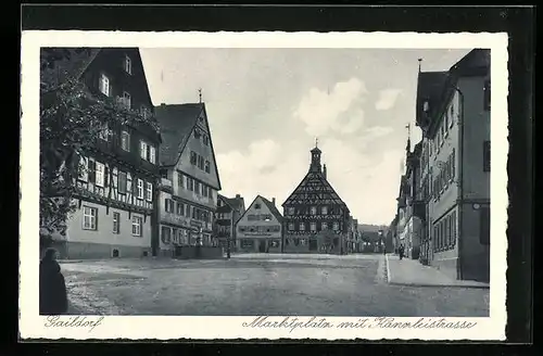 AK Gaildorf, Marktplatz und Kanzleistrasse mit Brunnen