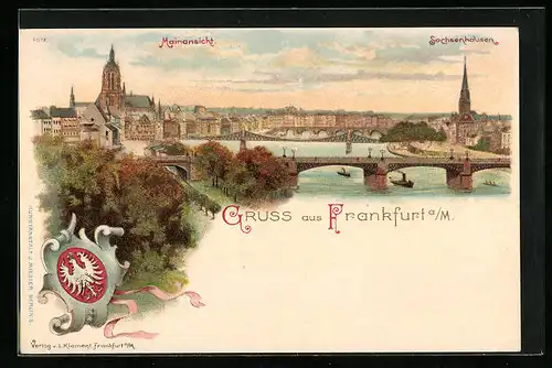 Lithographie Frankfurt a. Main, Mainansicht mit Blick auf Sachsenhausen