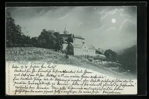 Mondschein-AK Gernsbach, Schloss Eberstein bei Vollmond