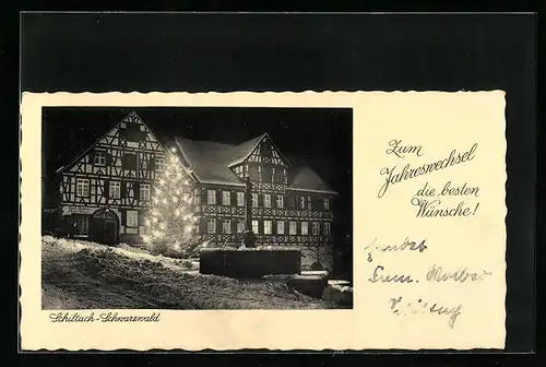 AK Schiltach i. Schwarzwald, Gasthof mit Weihnachtsbaum